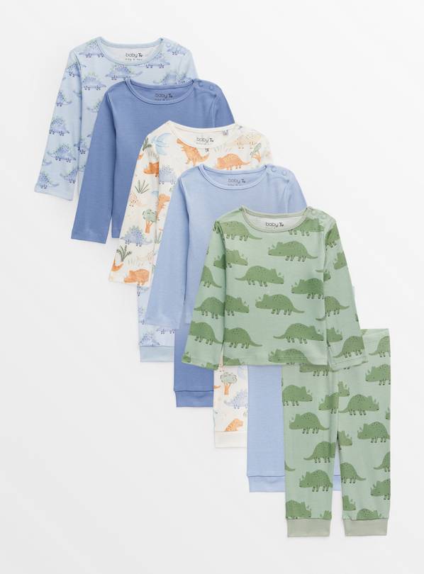 Dinosaur Print Long Sleeve Pyjama Sets 5 Pack Up to 3 mths